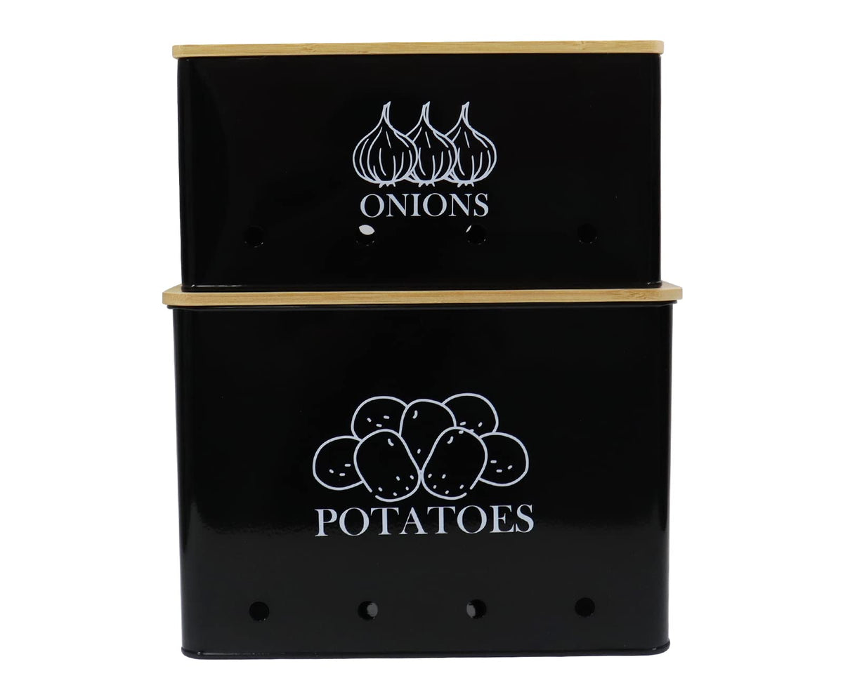Vented Metal Vegetable Storage Bin Set of 2 with Wooden Lids L506464