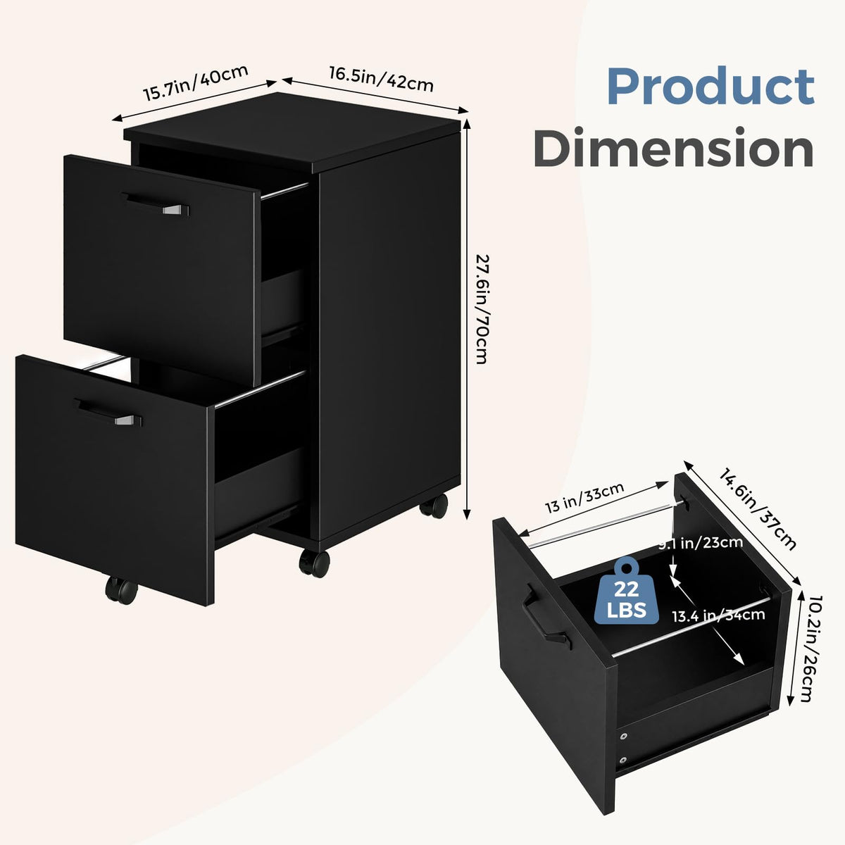 2 Drawer Black Wood File Cabinet T8297