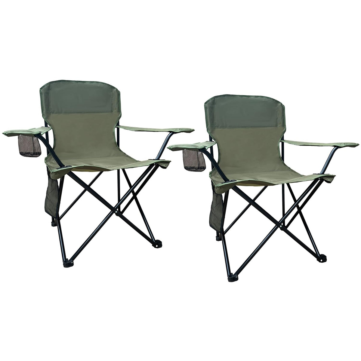 2 Pack Folding Camping Chairs with High Back, 300lbs Capacity, Green A196172
