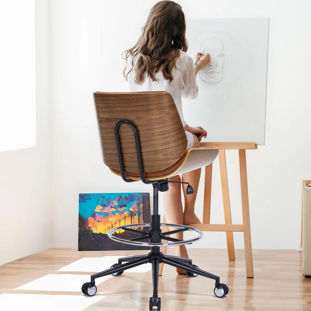 Brown Ergonomic Drafting Office Chair with Adjustable Height and Footrest Ring G399