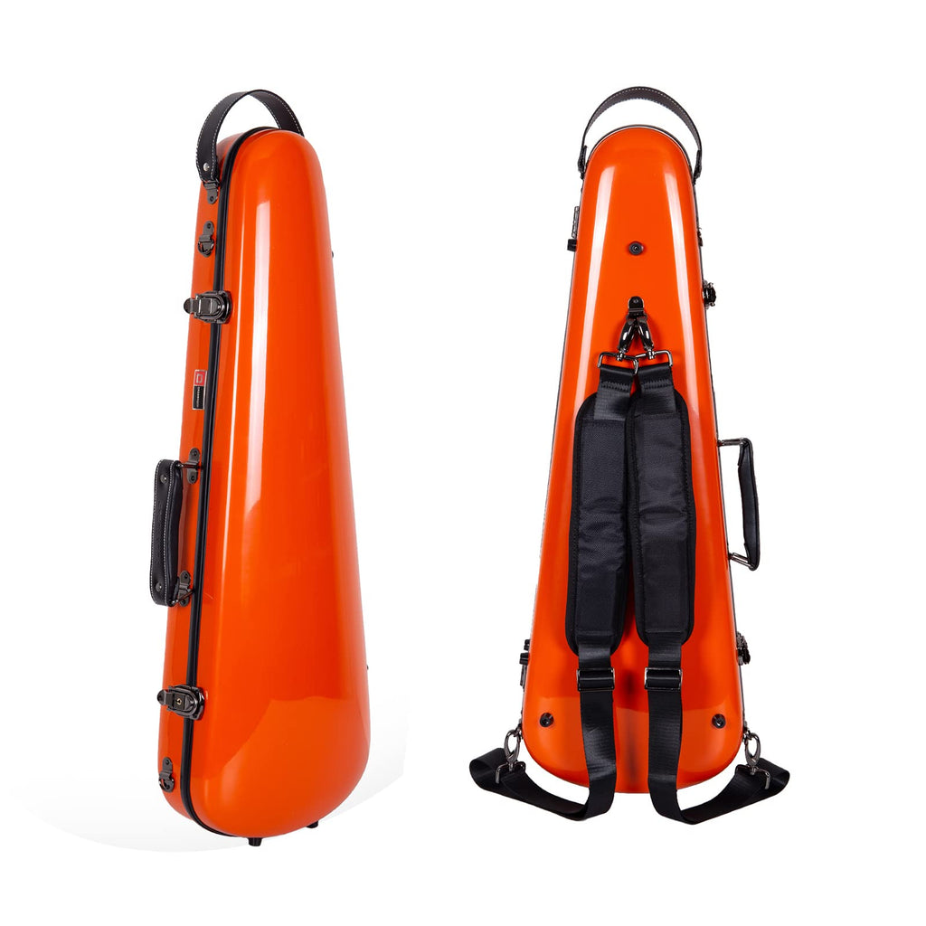 Fiberglass Violin Case for 4/4 Full Size Glossy Orange Velvet Interior O19186