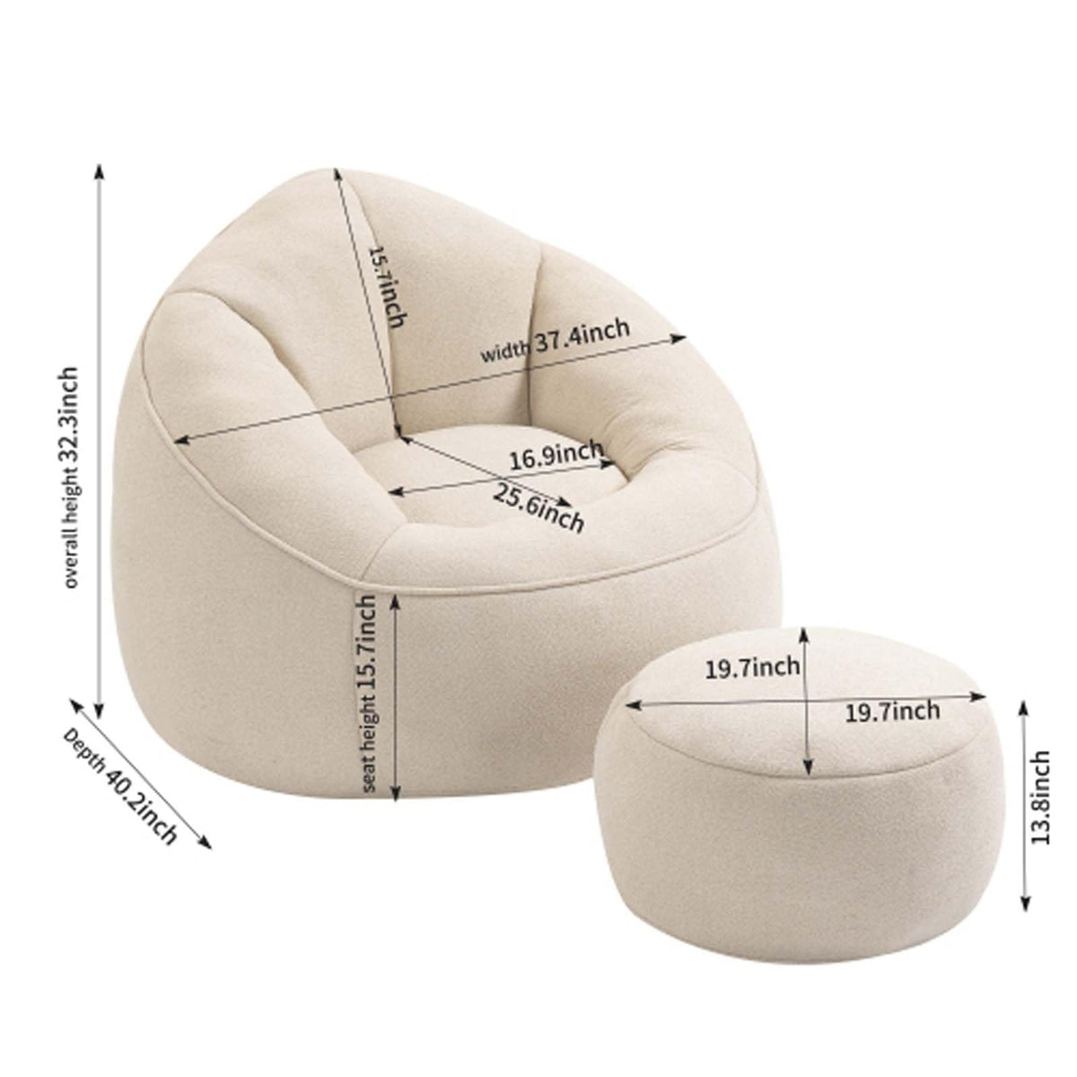 Memory Foam Bean Bag Chair with Footrest H9665