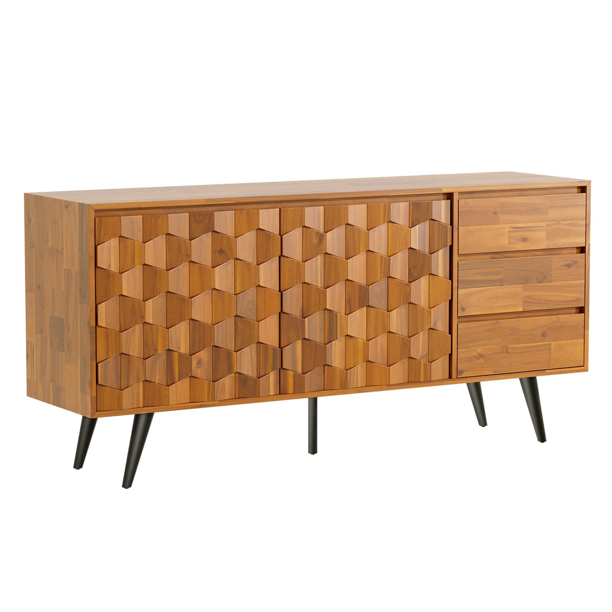 Teak Brown 2 Doors 3 Drawers Sideboard S749404