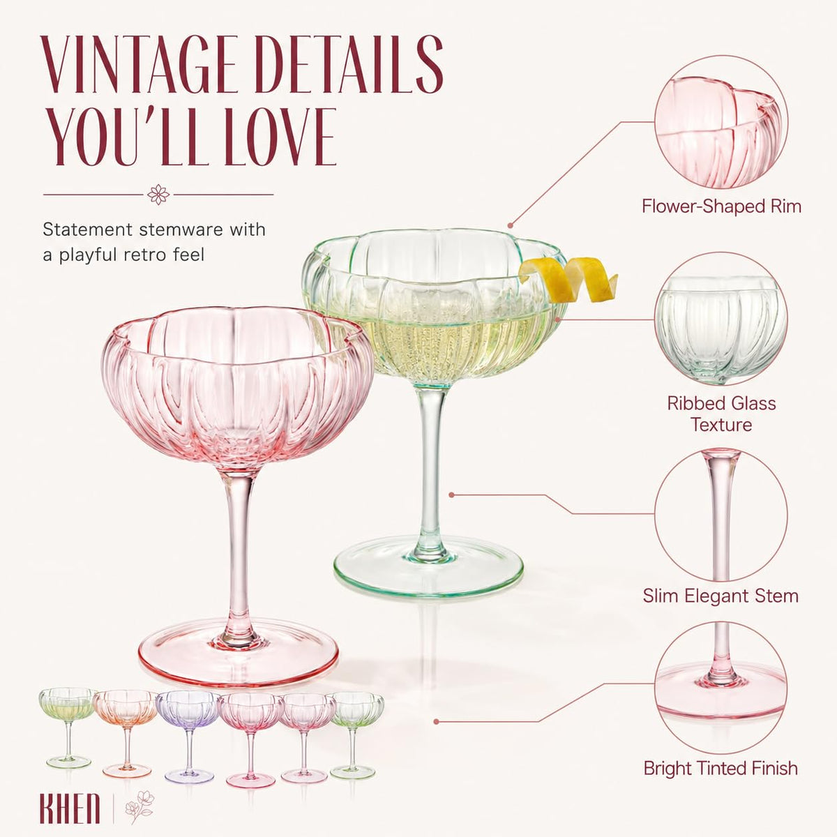 Vintage Wavy Glass Coupes Set of 6 U903401