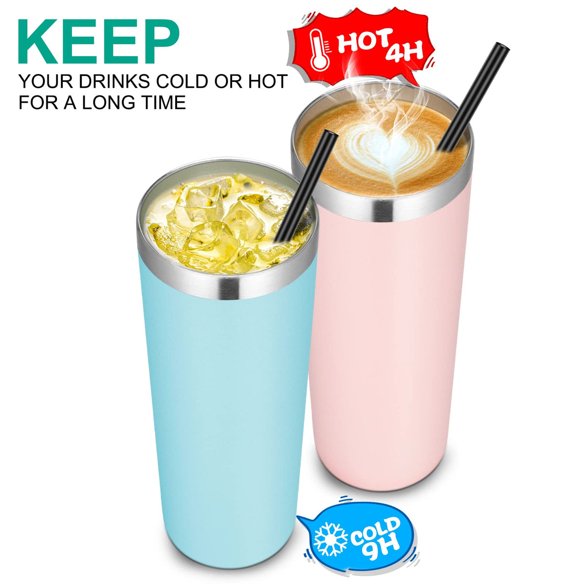 20 oz Stainless Steel Insulated Tumbler with Lid and Straw S15349