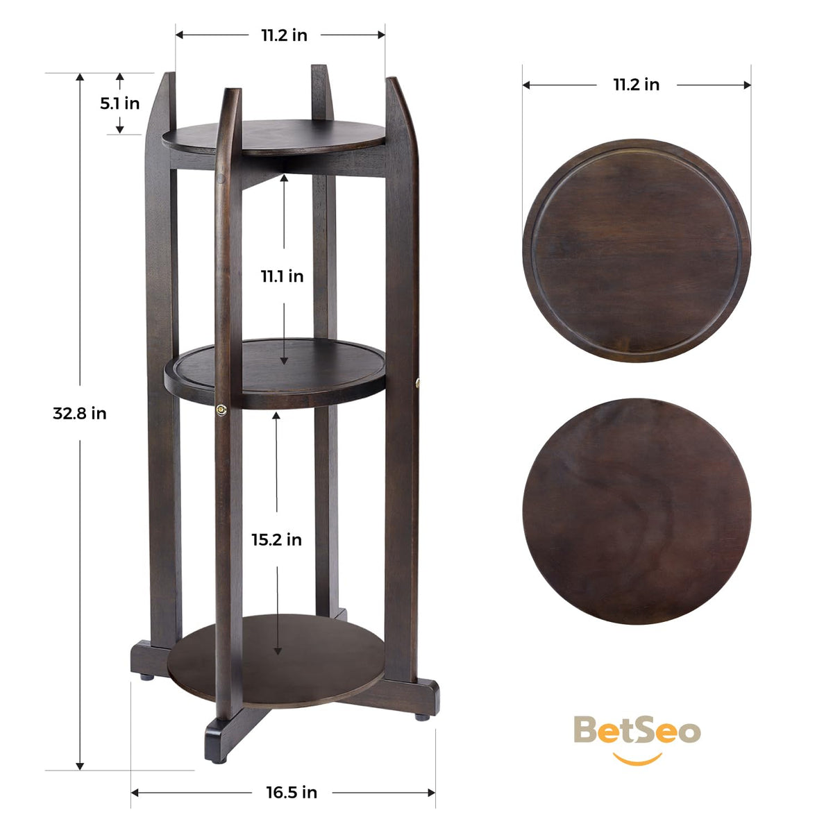Solid Wood Water Dispenser Floor Stand with 3 Round Shelfs E94163