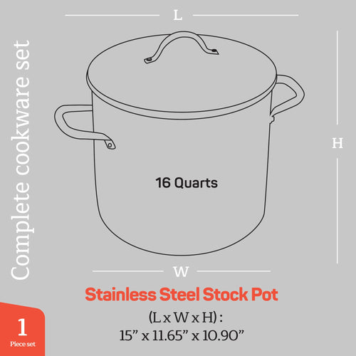 16 Quart Stainless Steel Stockpot with Tempered Glass Lid O56036