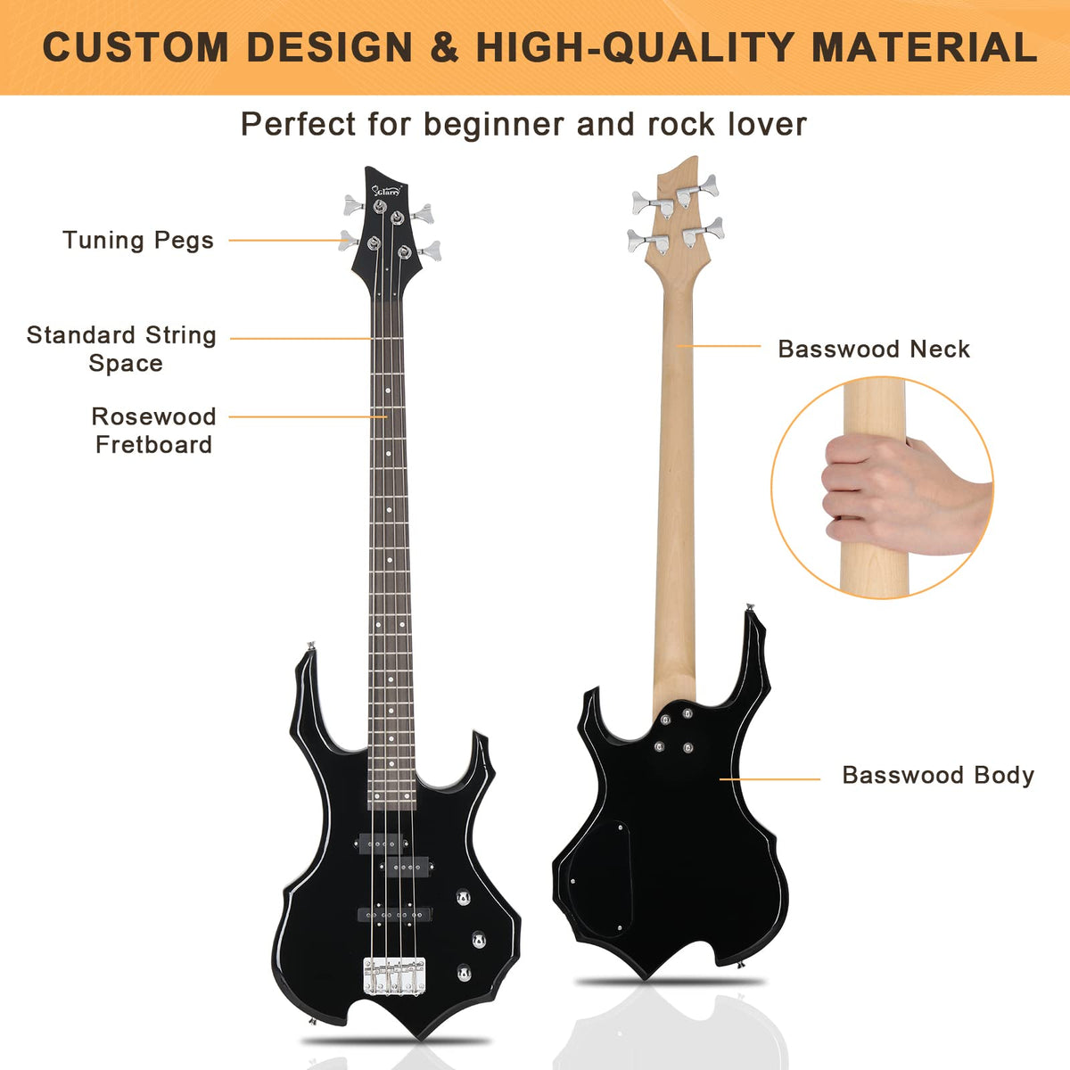 Electric Bass Guitar 4 Strings Black Z295044