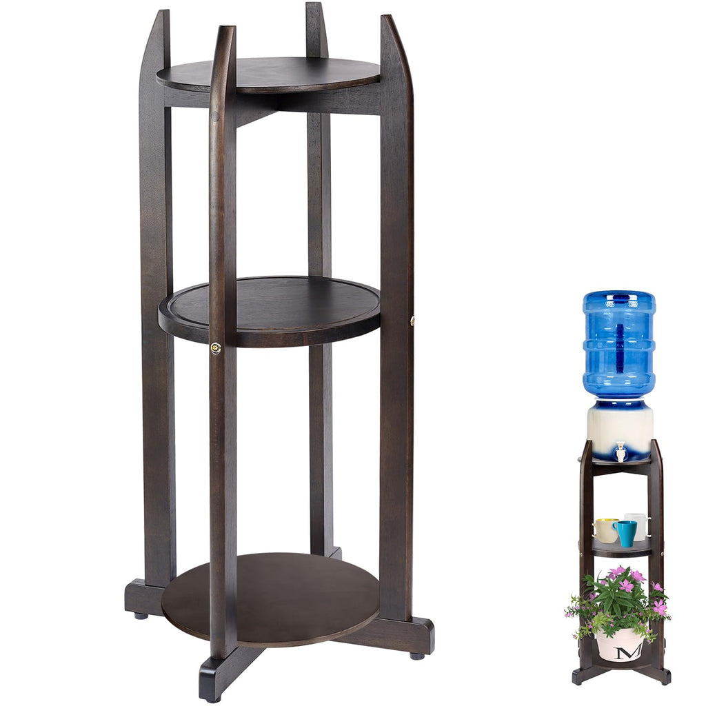 Solid Wood Water Dispenser Floor Stand with 3 Round Shelfs E94163