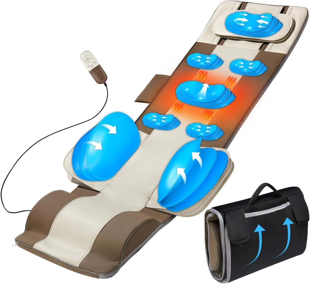 Full Body Massage Mat with Airbags Stretching & Heating, 3D Lumbar Traction, 4 Modes 3 Intensities 3 Heat Levels, PU Leather, Portable & Foldable A733