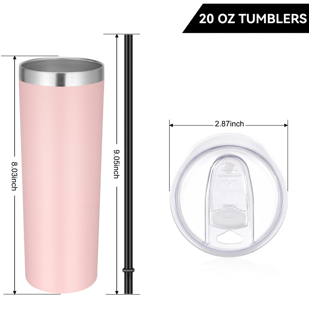 20 oz Stainless Steel Insulated Tumbler with Lid and Straw S15349