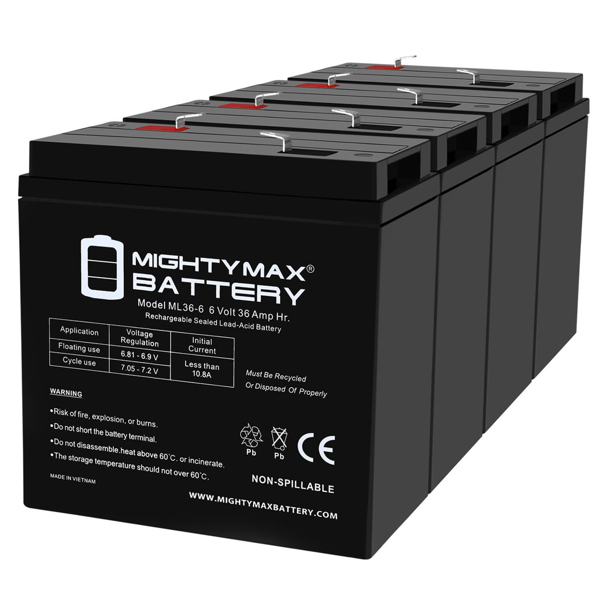 6V 36Ah AGM F2 Terminal Battery F72320