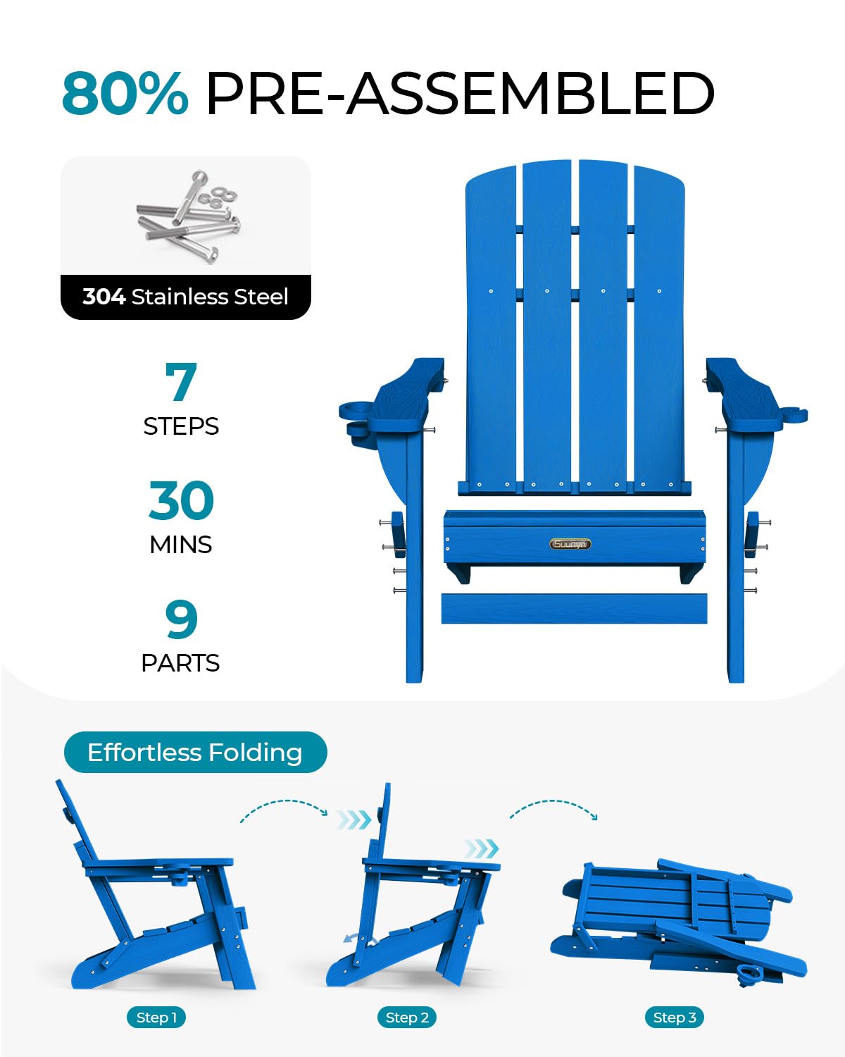 Folding Adirondack Chair with 2 Cup Holders X431499