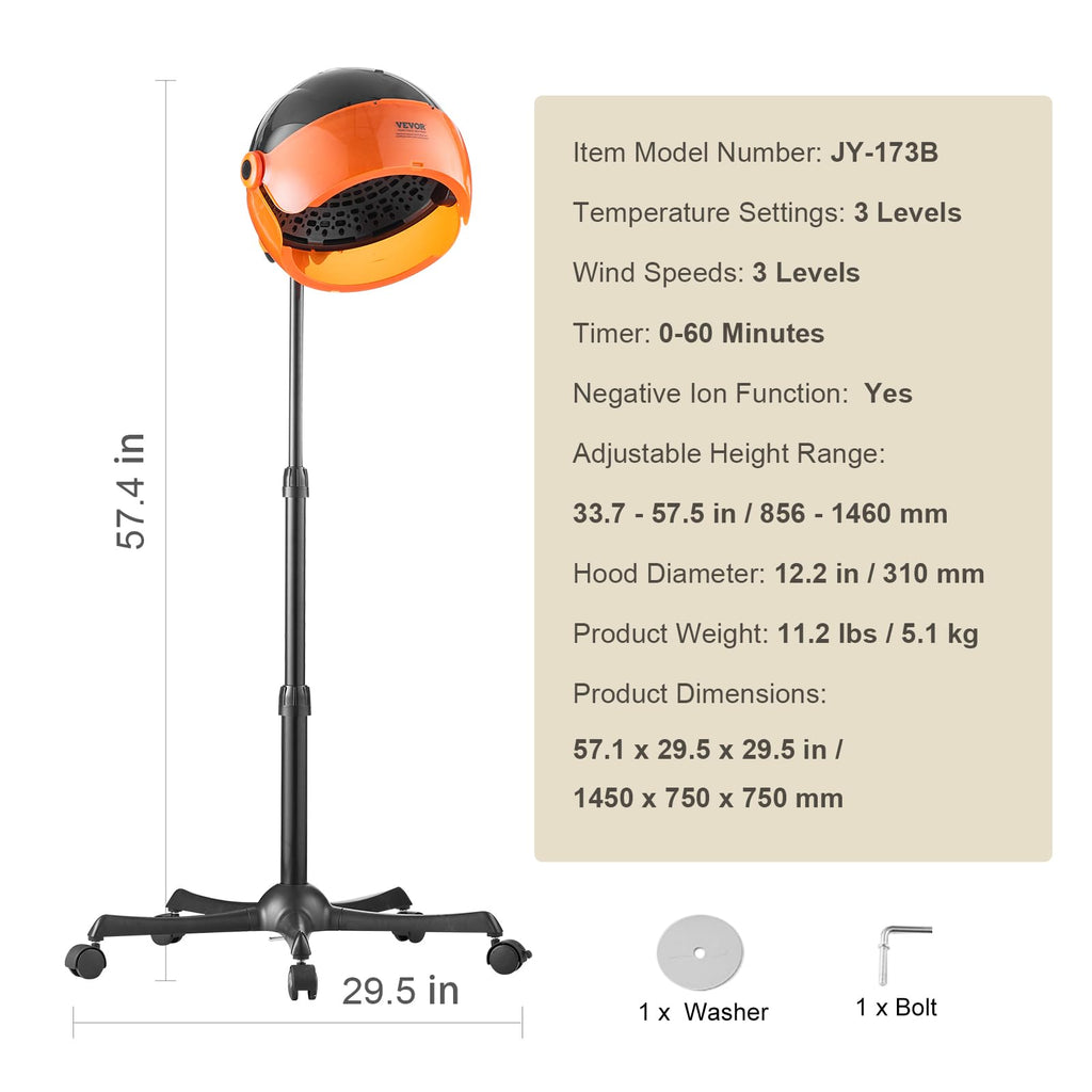 1875W Ionic Hooded Hair Dryer with Timer E72165