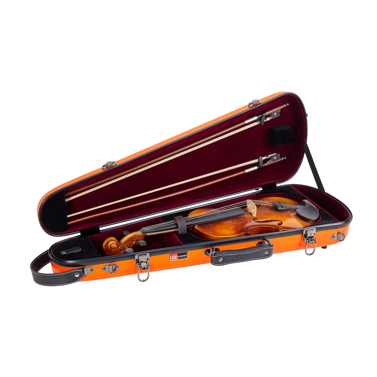 Fiberglass Violin Case for 4/4 Full Size Glossy Orange Velvet Interior O19186