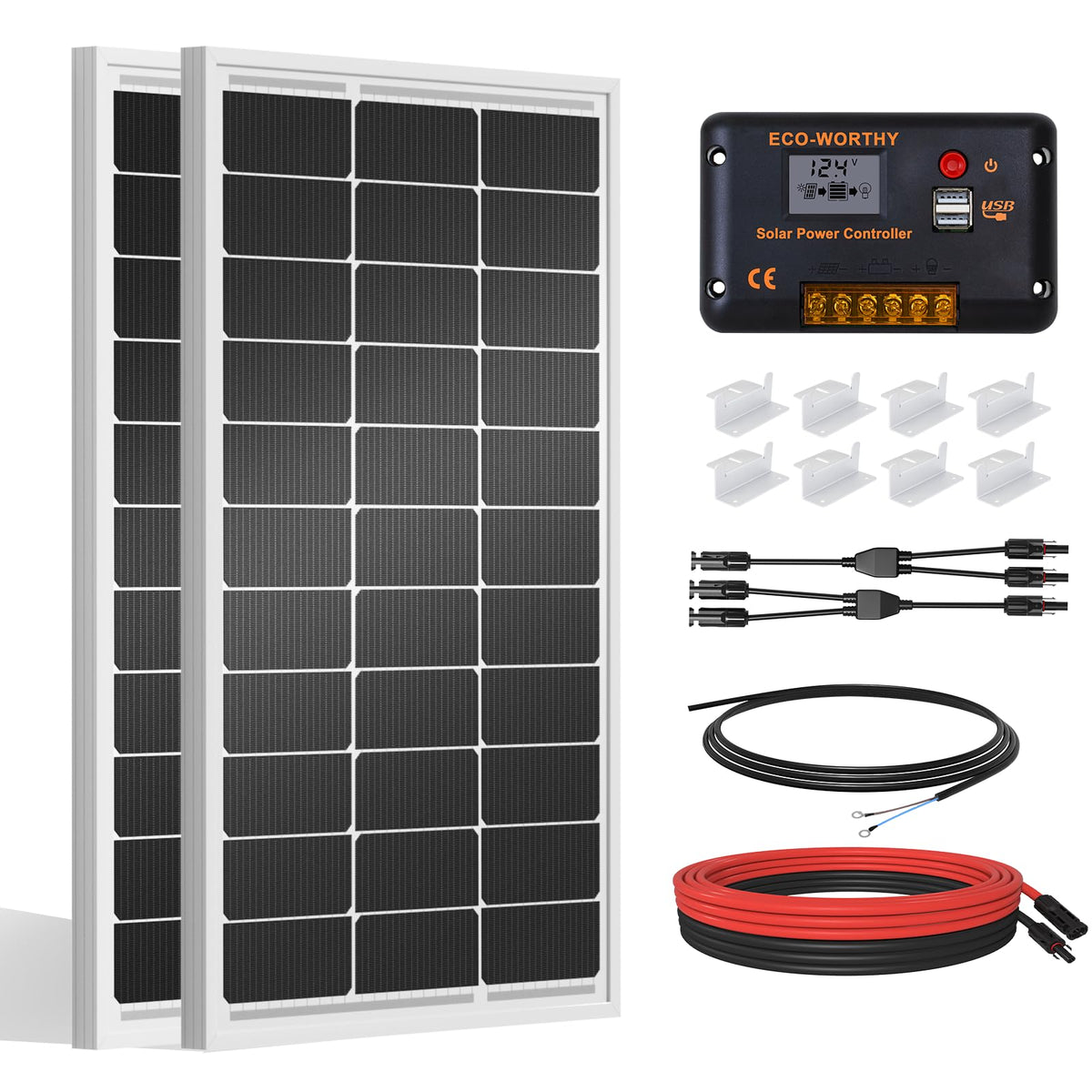 200 Watts 12 Volt/24 Volt Monocrystalline Solar Panel Kit with 30A PWM Charge Controller G368920