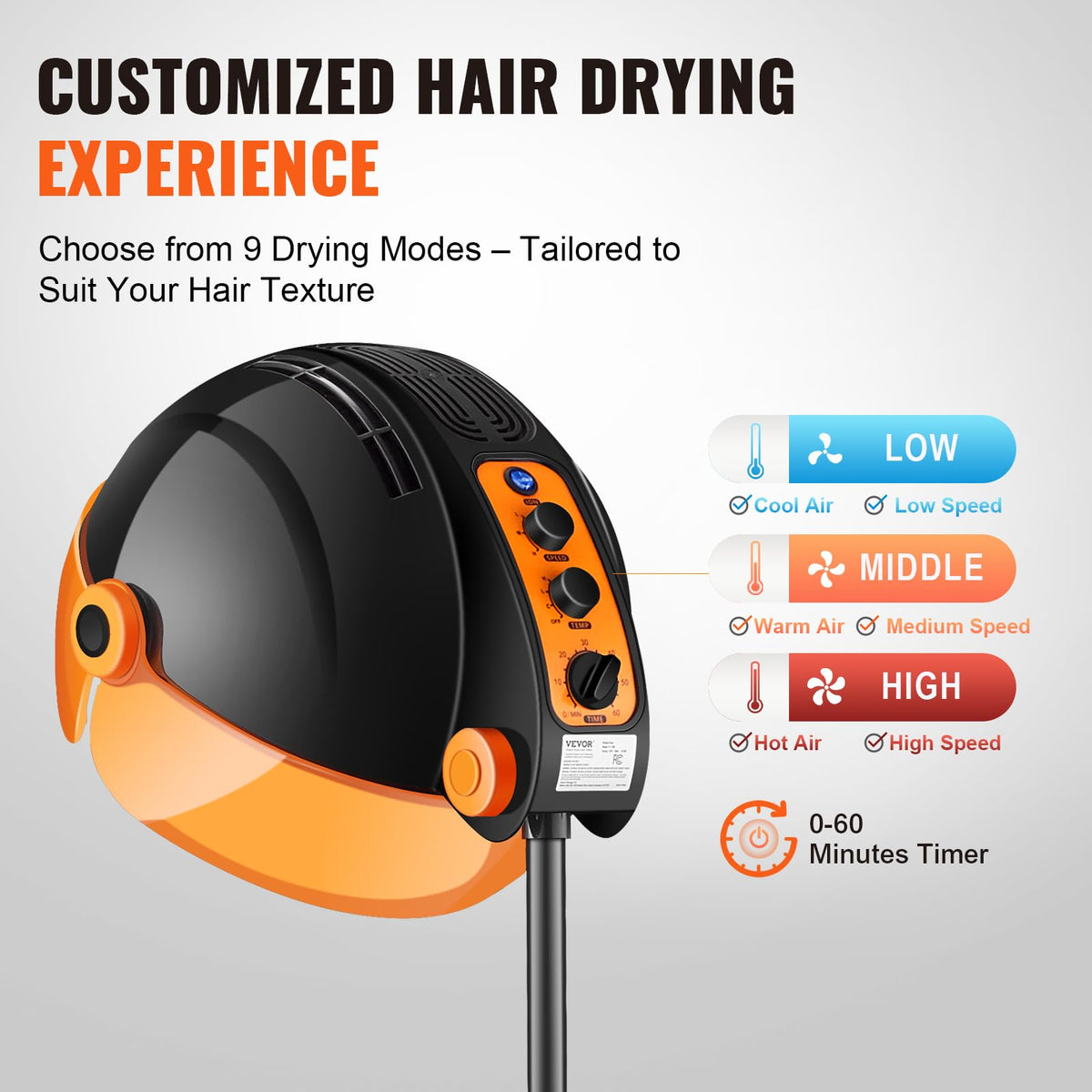 1875W Ionic Hooded Hair Dryer with Timer E72165