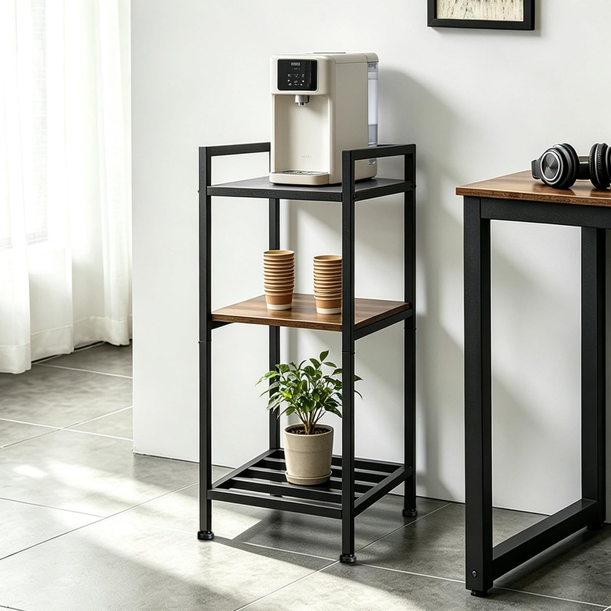 Black Metal Wood 3 Tier Water Dispenser Stand J90060