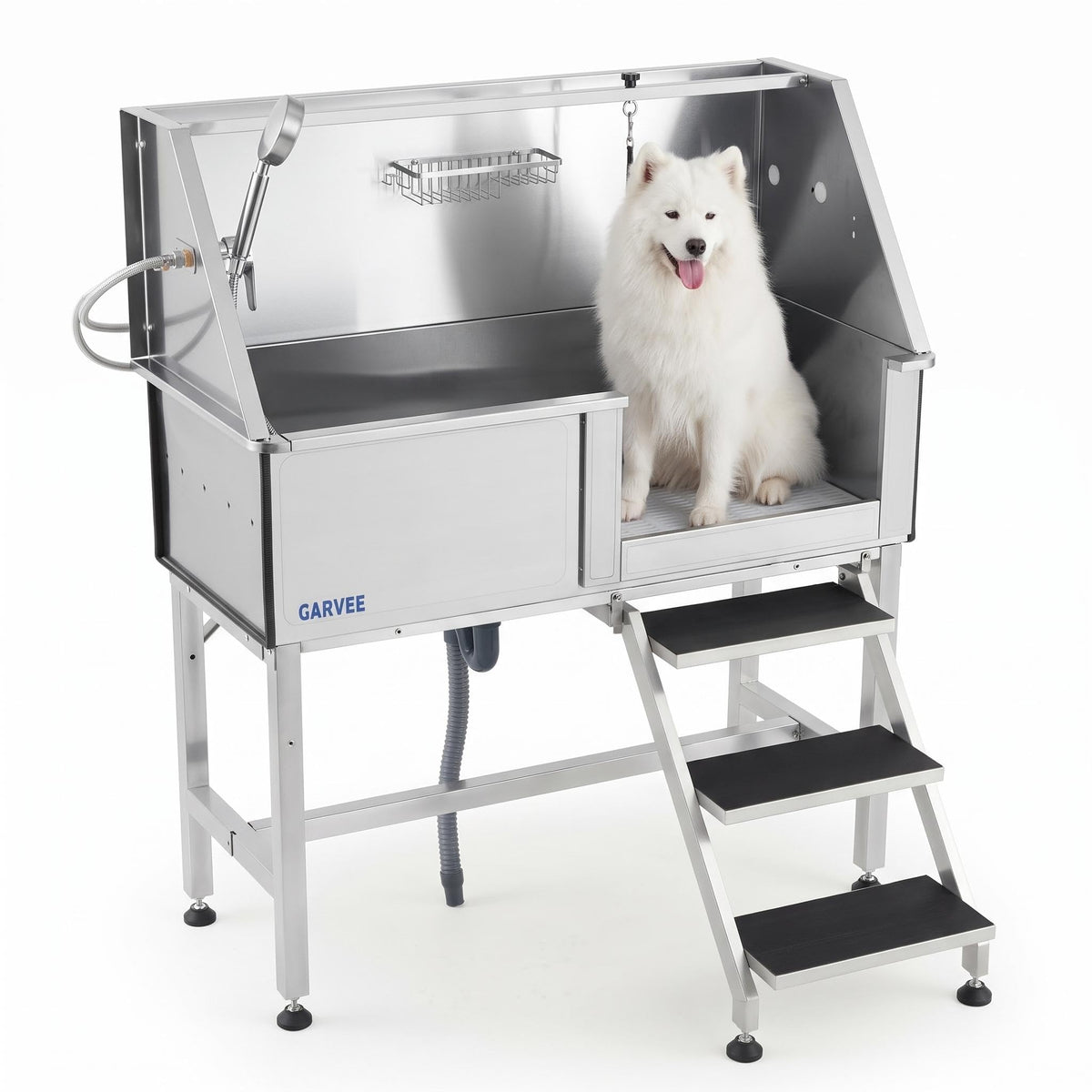 46 Inch Stainless Steel Dog Washing Station with Stair K434246