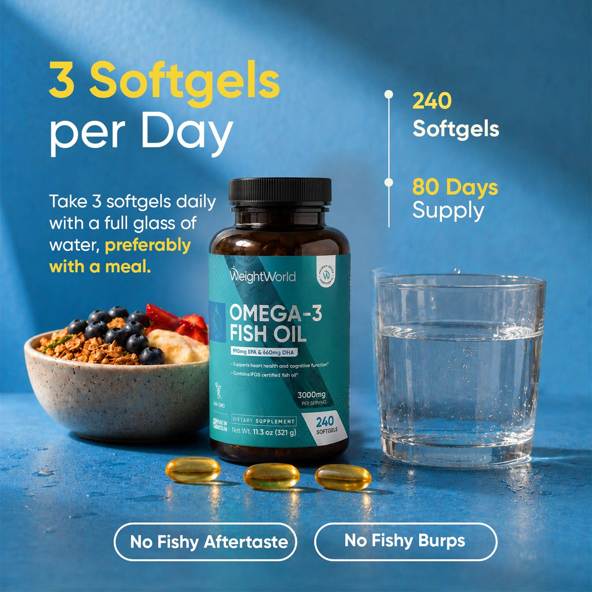 Omega 3 Fish Oil 3000mg 240 Softgels W16122