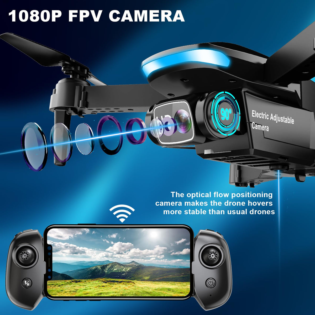 1080P HD Foldable Drone with Camera, 2 Batteries, Carrying Case T899