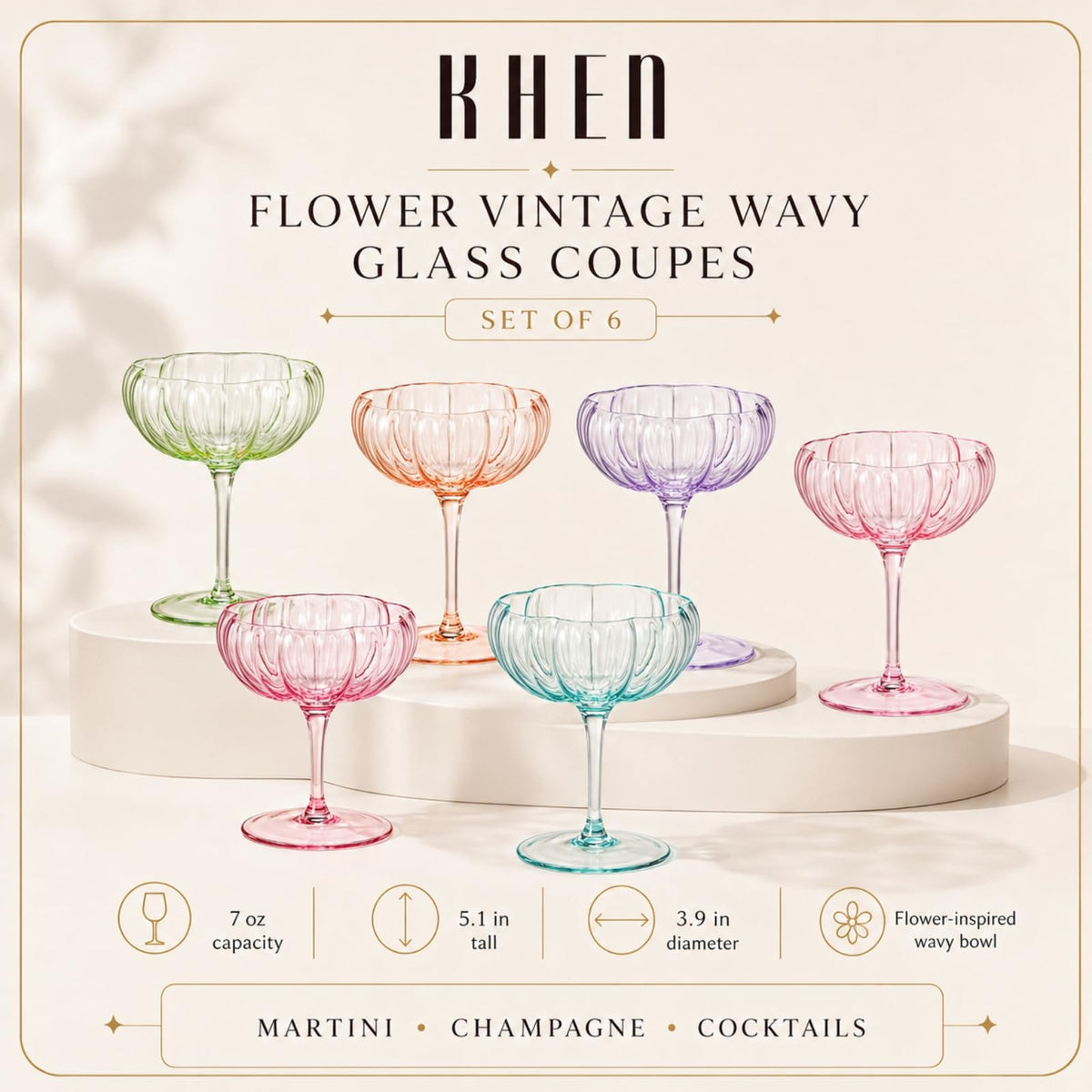 Vintage Wavy Glass Coupes Set of 6 U903401