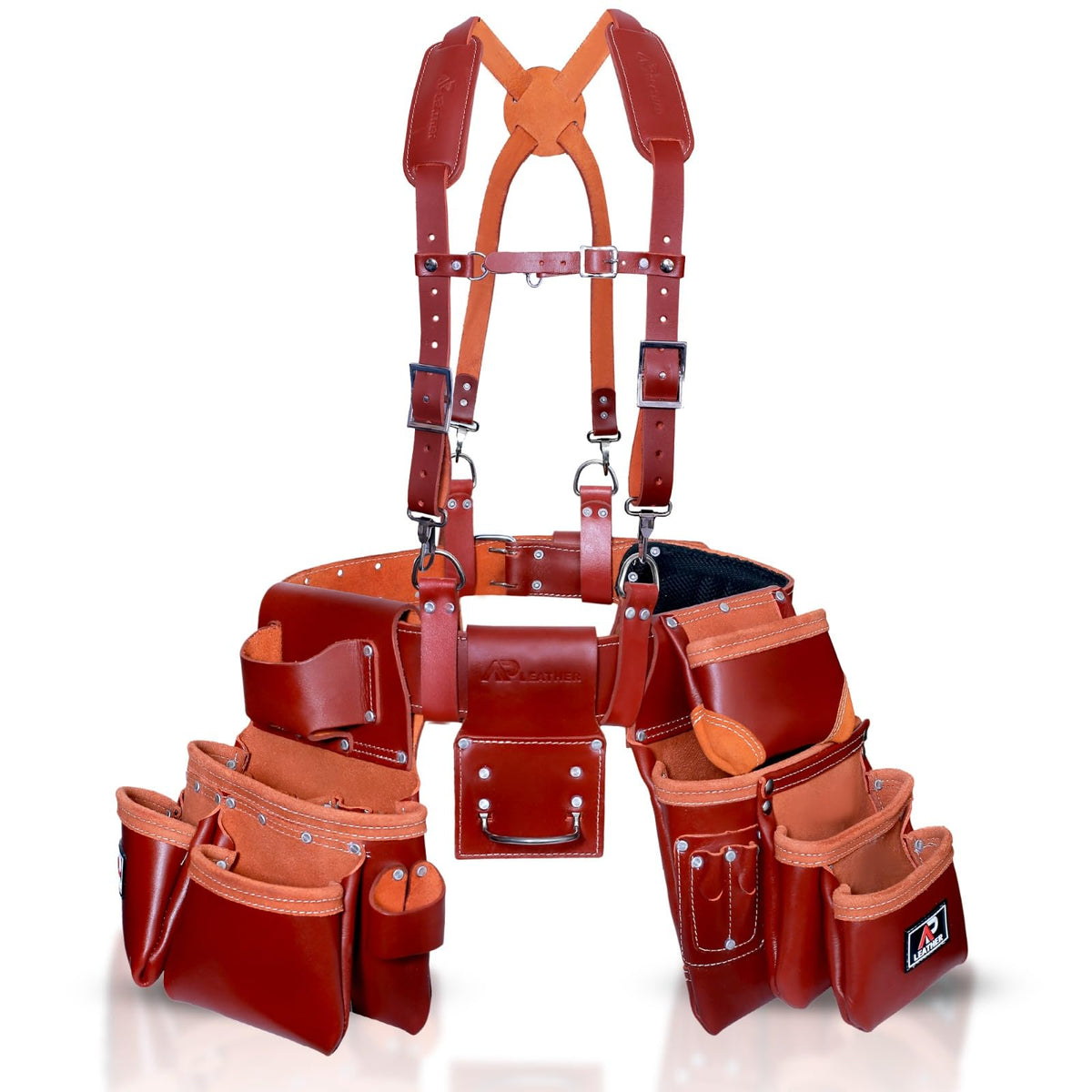 Genuine Full Grain Leather Tool Belt with Suspenders C172569