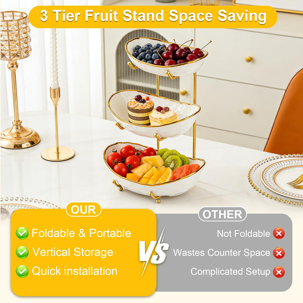 3-Tier Ceramic Fruit Bowl with Stand N8263