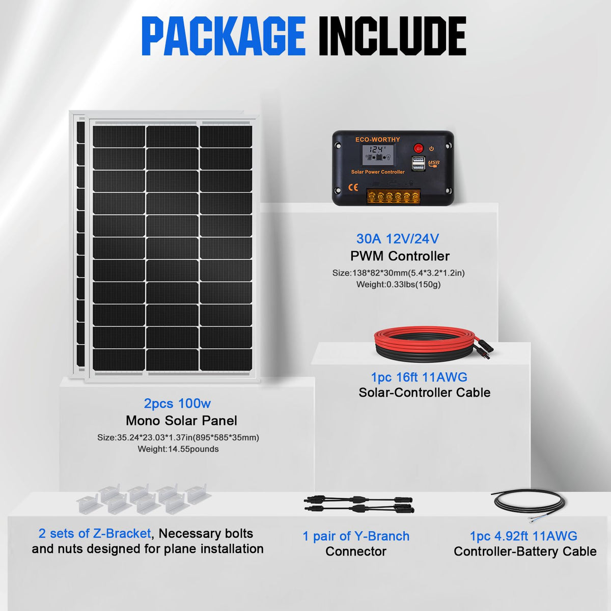 200 Watts 12 Volt/24 Volt Monocrystalline Solar Panel Kit with 30A PWM Charge Controller G368920