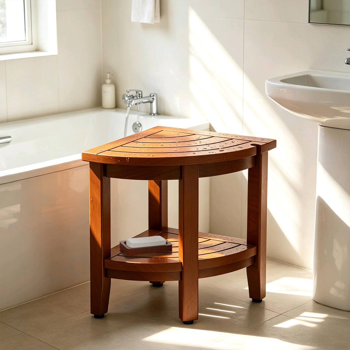 Teak Corner Shower Bench Stool L960