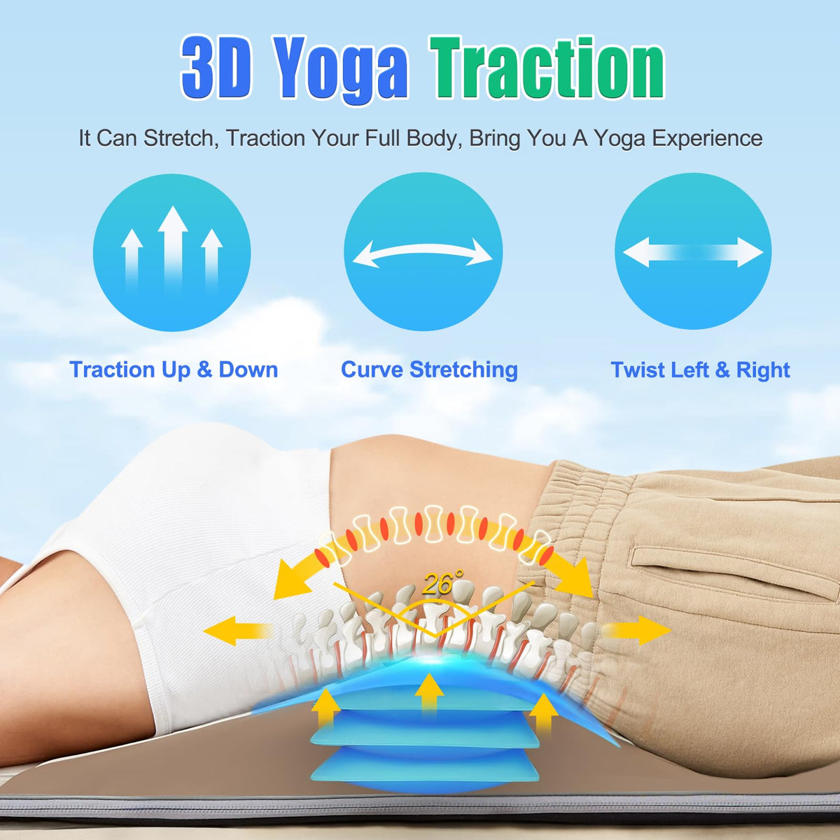 Full Body Massage Mat with Airbags Stretching & Heating, 3D Lumbar Traction, 4 Modes 3 Intensities 3 Heat Levels, PU Leather, Portable & Foldable A733