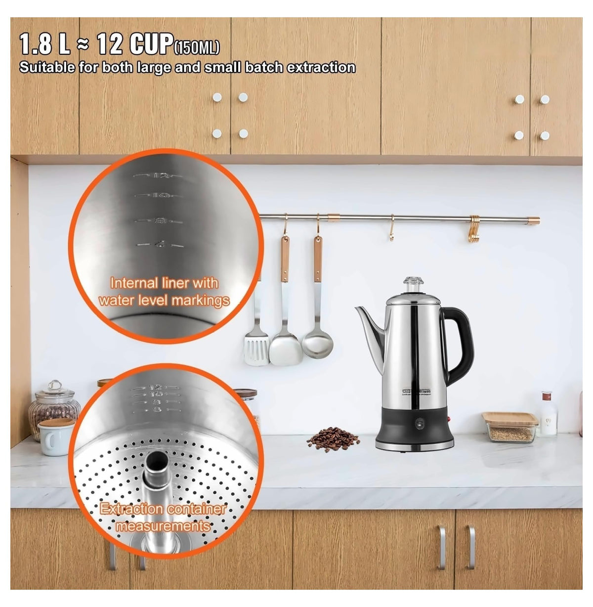12-Cup Stainless Steel Electric Percolator Coffee Pot X3936