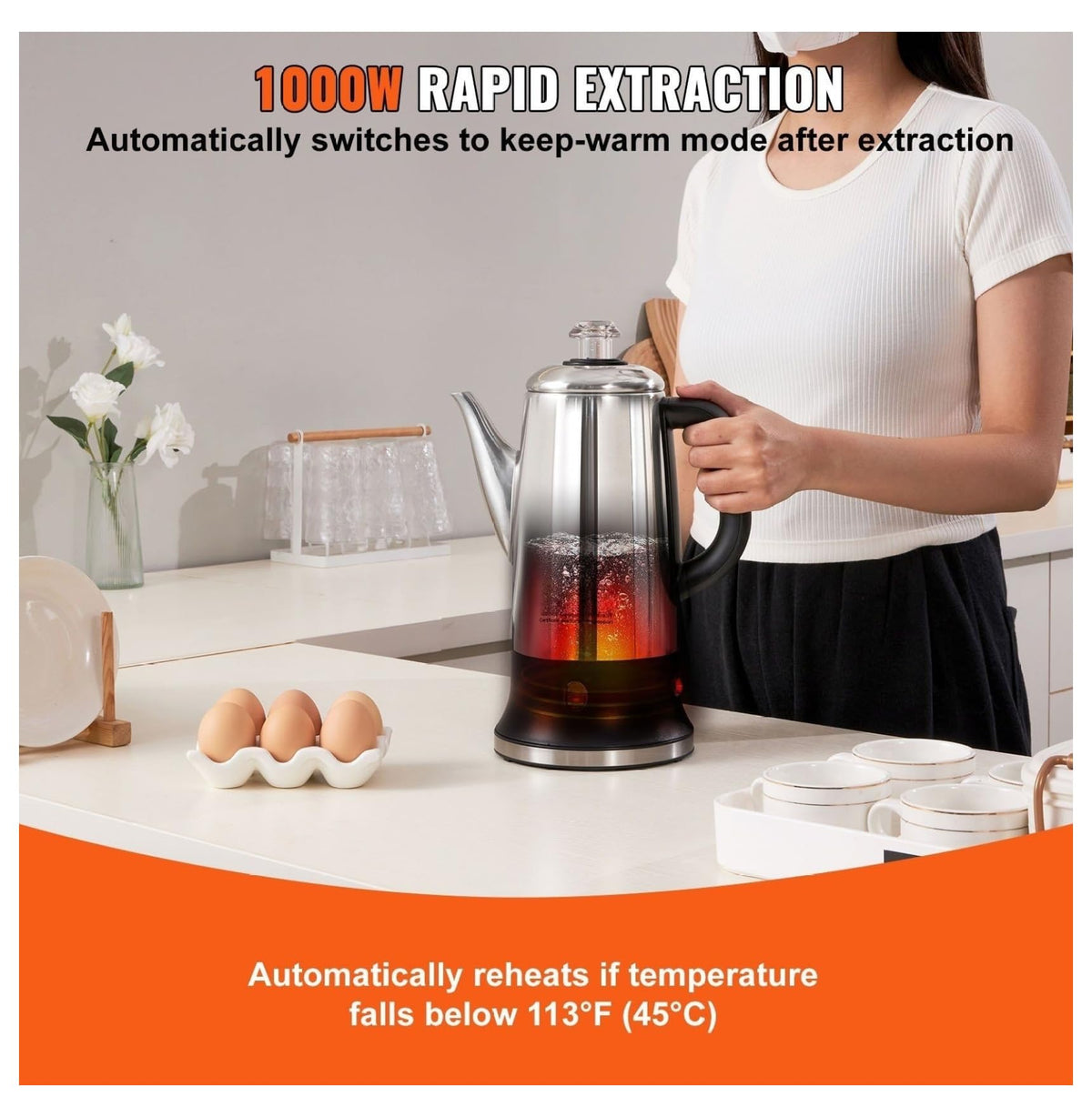 12-Cup Stainless Steel Electric Percolator Coffee Pot X3936