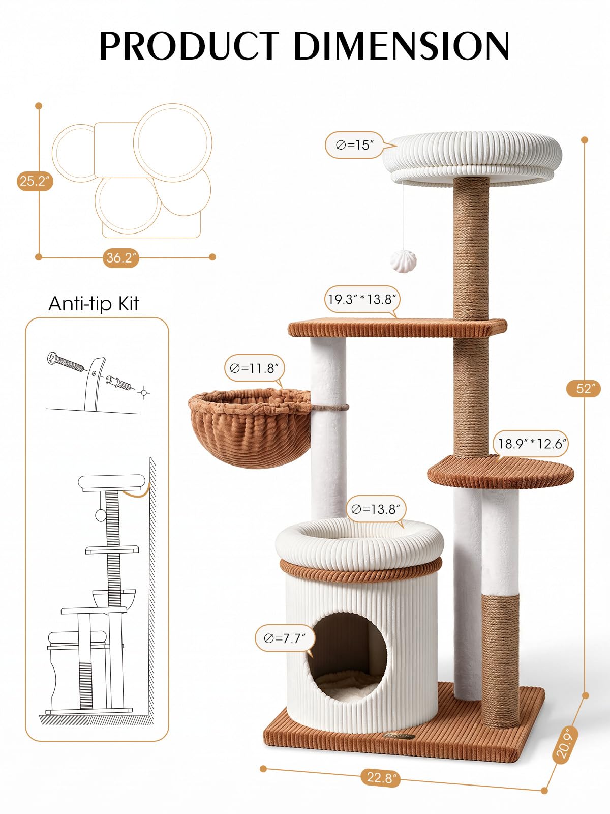 52" Corduroy Cat Tree Tower R887