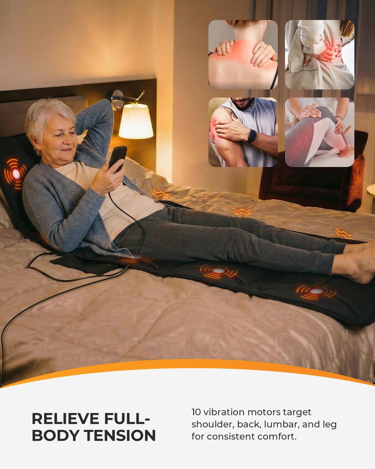 Full Body Massage Mat with Heat, 10 Motors Vibration E2342