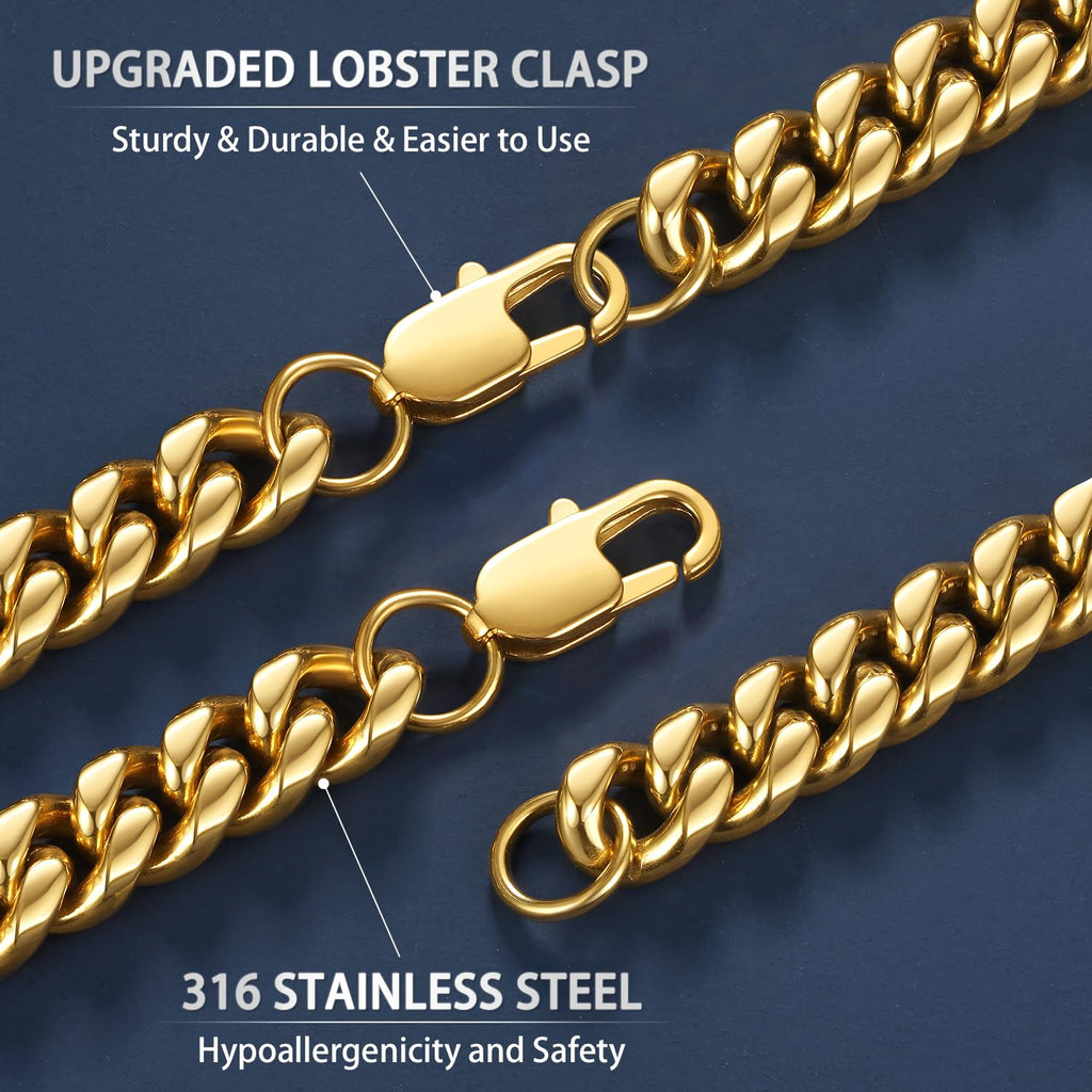 Cuban Link Chain 4mm 6mm 10mm 18K Gold Plated 316L Stainless Steel Necklace E5263