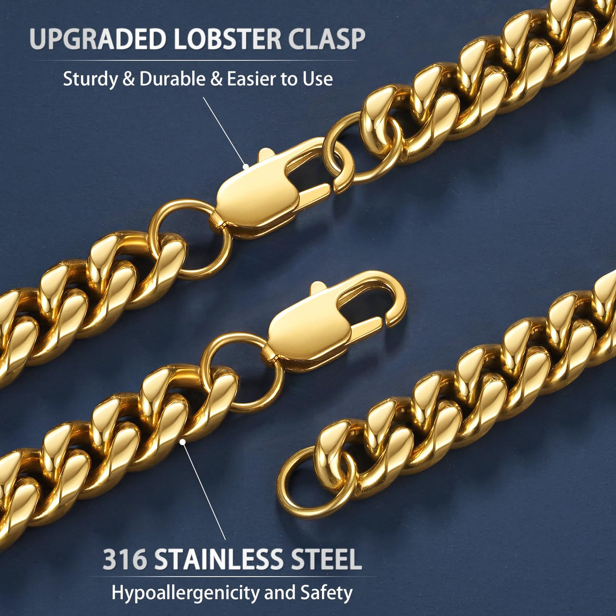 Cuban Link Chain 4mm 6mm 10mm 18K Gold Plated 316L Stainless Steel Necklace E5263