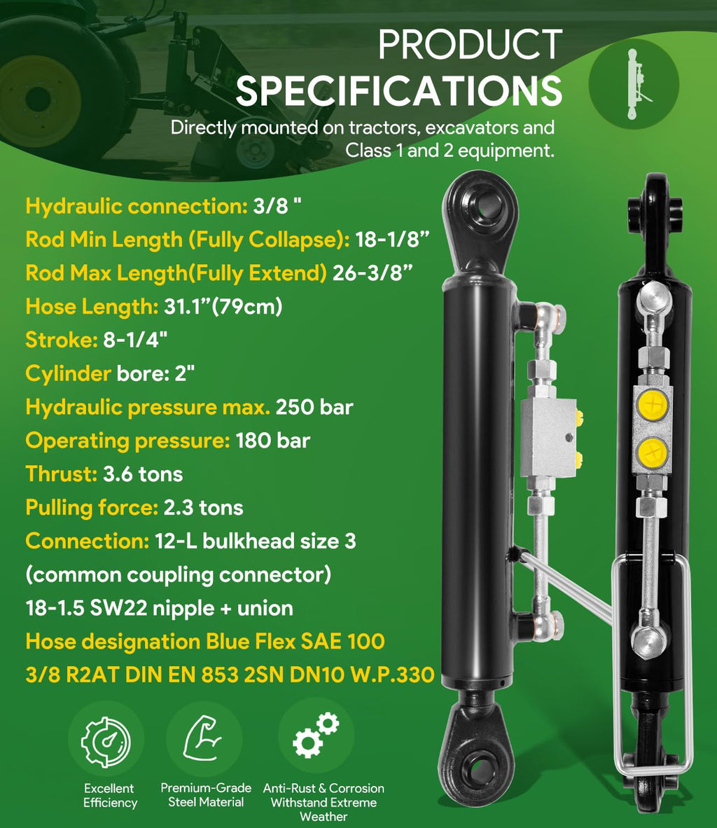 Hydraulic Top Link Cat. 1-1 with Locking Block and 2 Hose V487