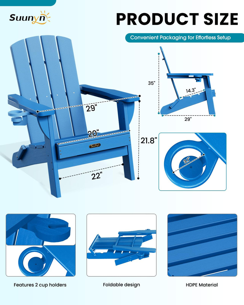 Folding Adirondack Chair with 2 Cup Holders X431499