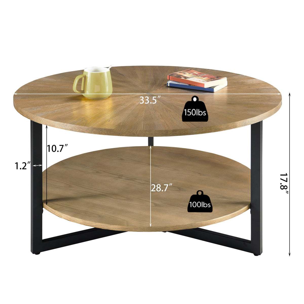33.5" Round 2-Tier Wood Coffee Table with Storage K3188