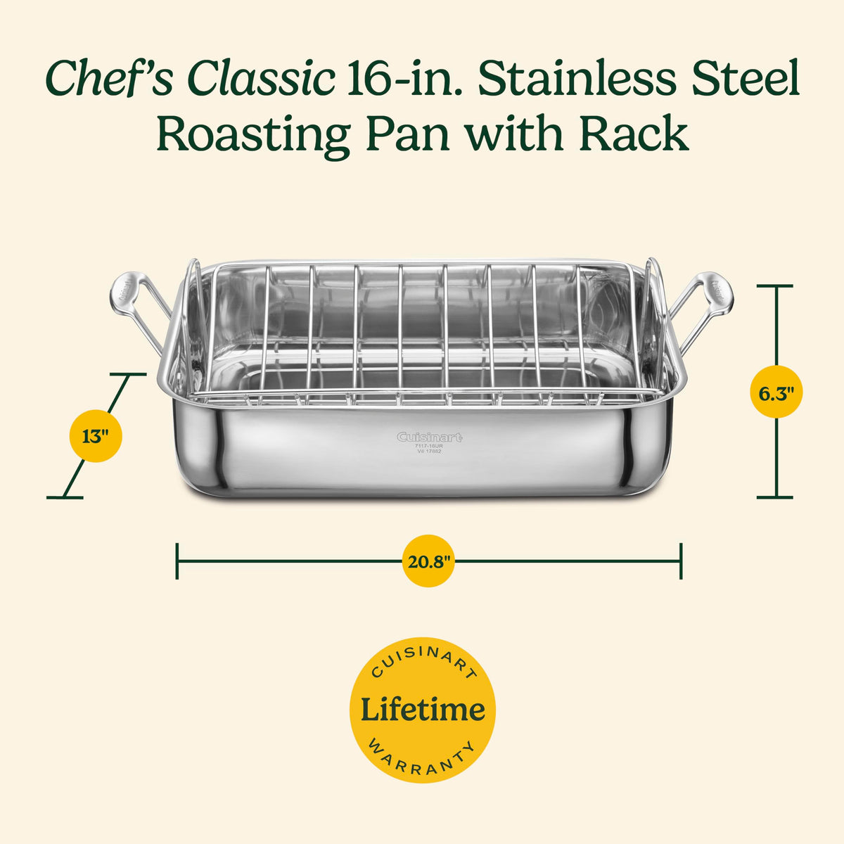 16-Inch Induction Compatible Stainless Steel Roasting Pan with Rack Z77410