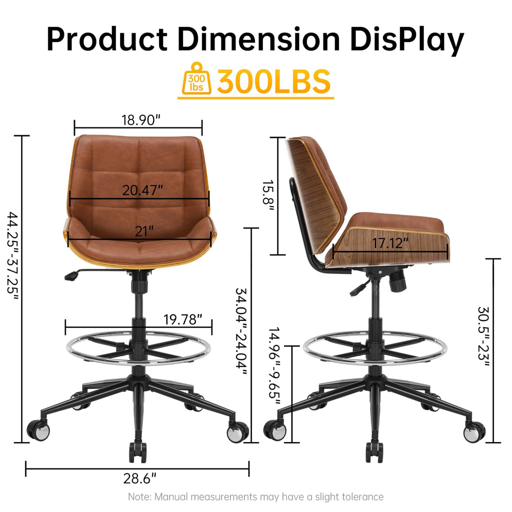 Brown Ergonomic Drafting Office Chair with Adjustable Height and Footrest Ring G399