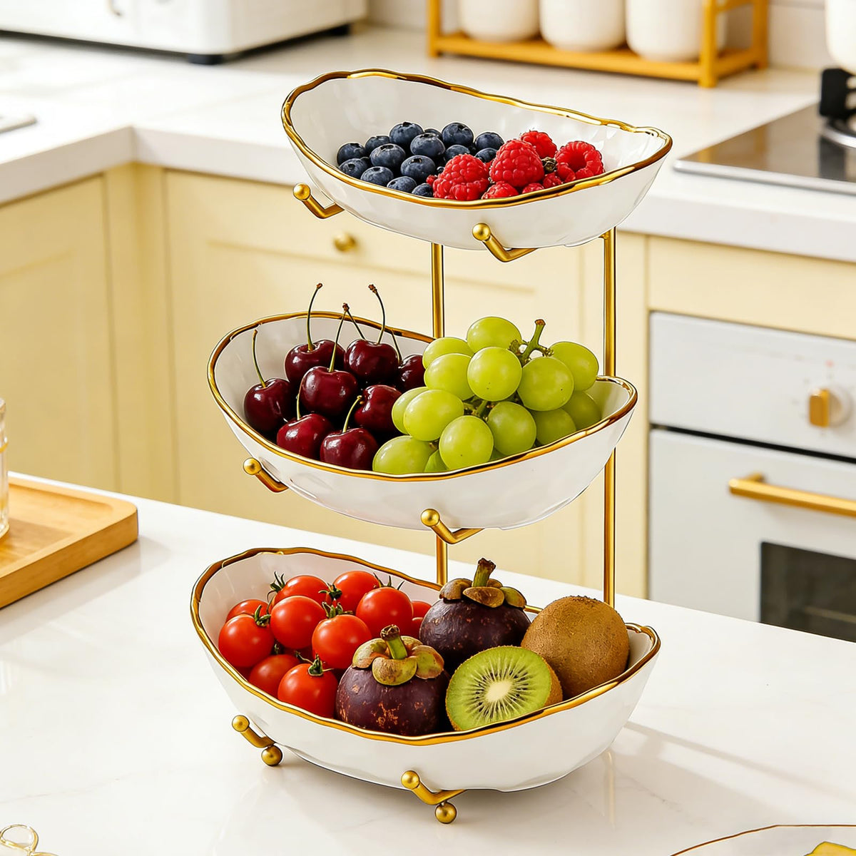 3-Tier Ceramic Fruit Bowl with Stand N8263