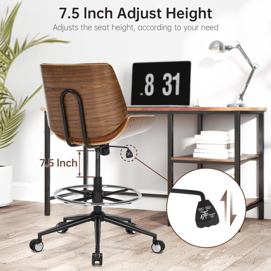 Brown Ergonomic Drafting Office Chair with Adjustable Height and Footrest Ring G399