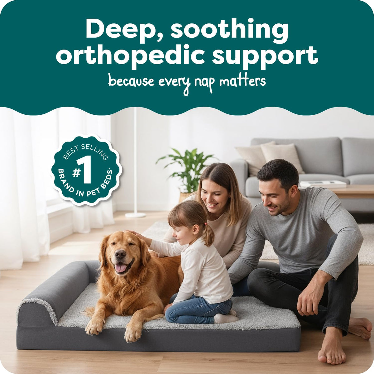 Orthopedic Dog Bed with Removable Bolsters & Washable Cover F2794