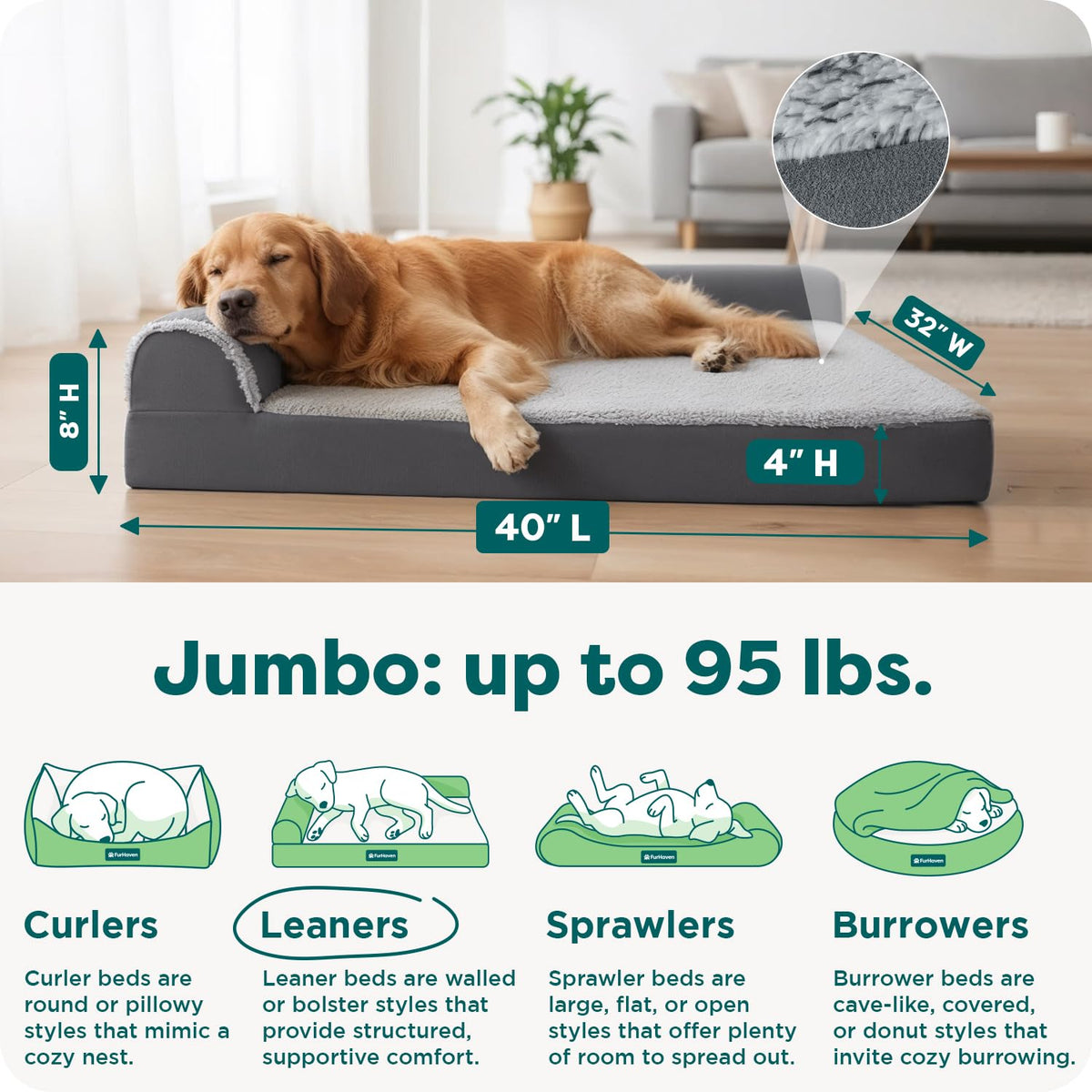 Orthopedic Dog Bed with Removable Bolsters & Washable Cover F2794