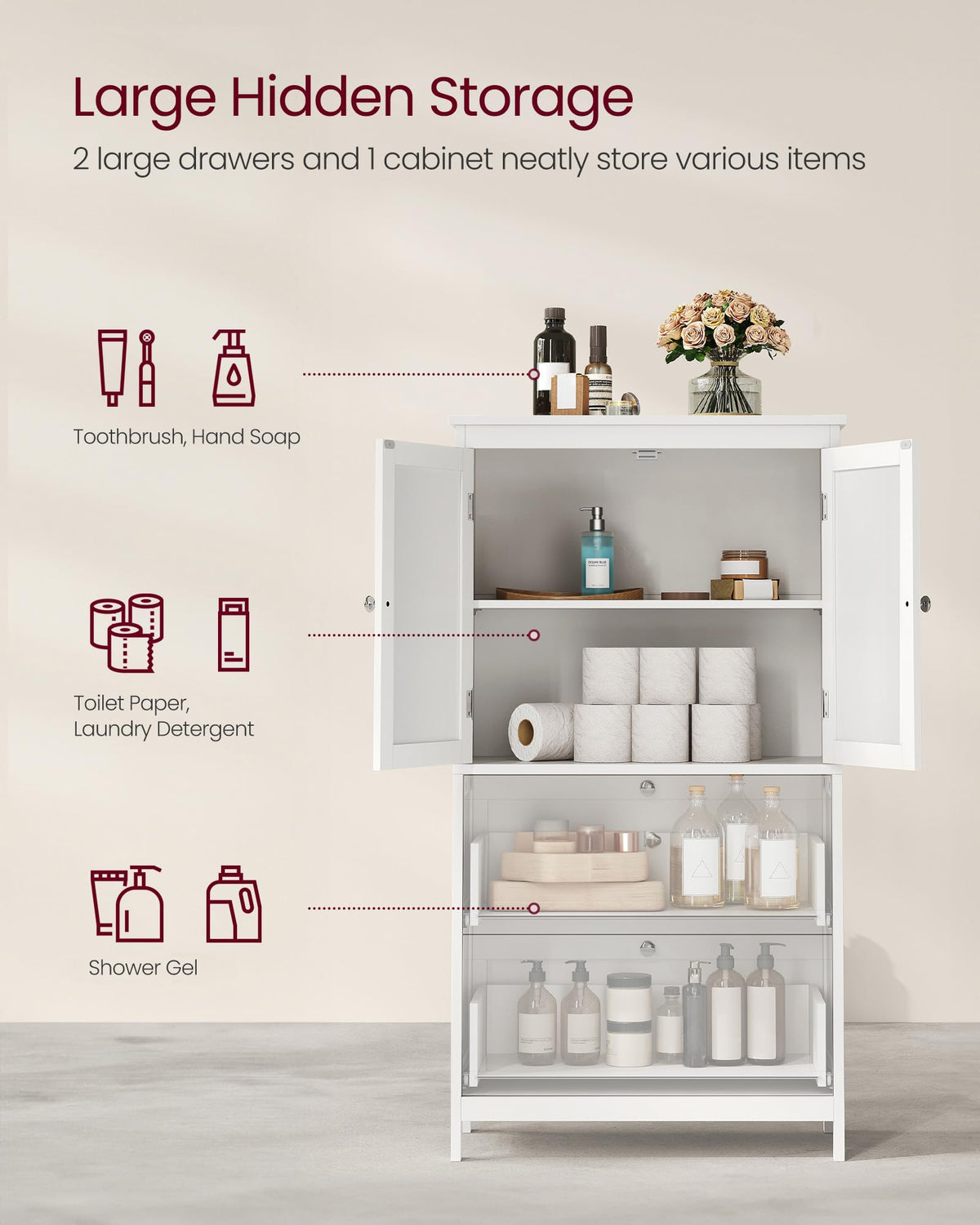 Cloud White Bathroom Floor Cabinet with 2 Doors, 2 Drawers F454