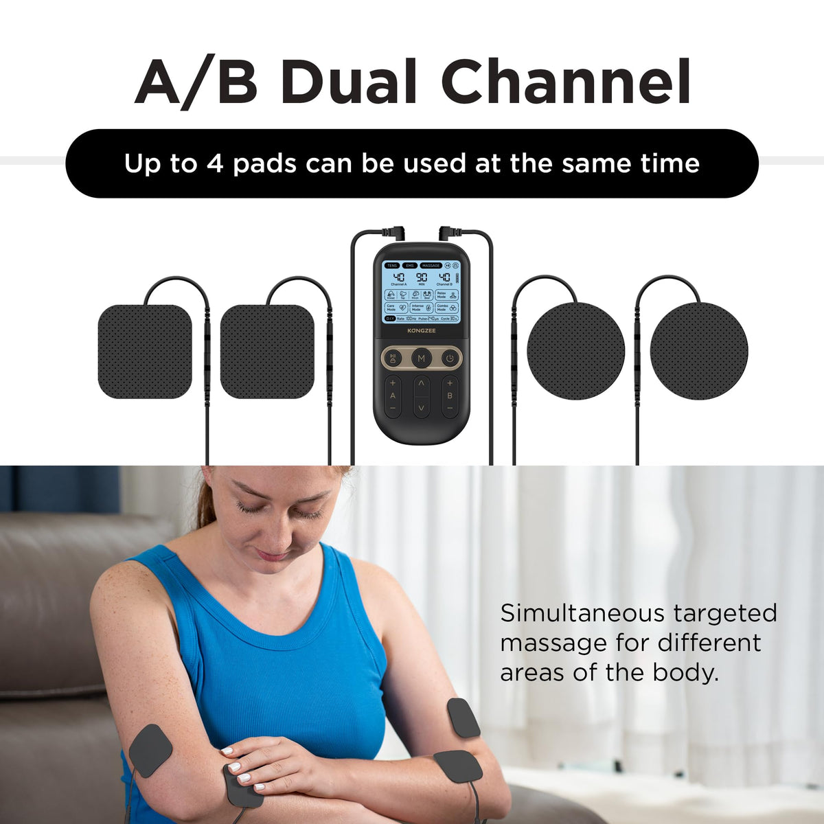 4 in 1 TENS Unit EMS Massage Muscle Stimulator Dual Channel Rechargeable H7739