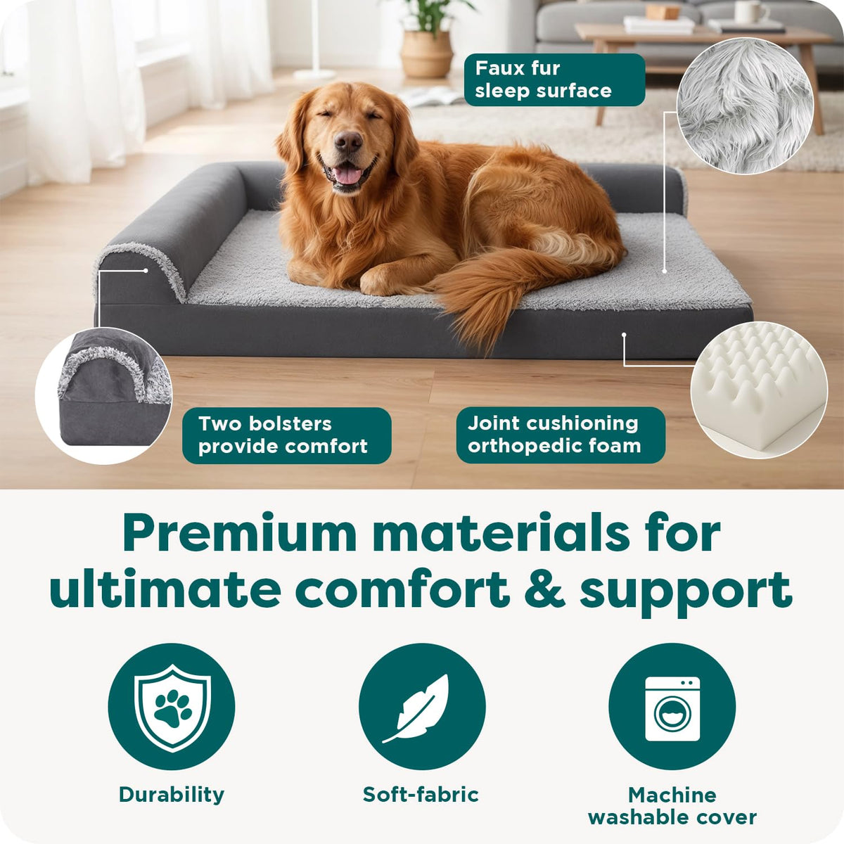 Orthopedic Dog Bed with Removable Bolsters & Washable Cover F2794