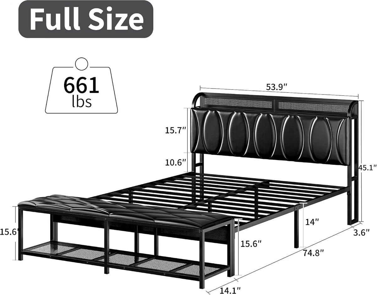 Black Full Size Upholstered Bed Frame with Storage T225936